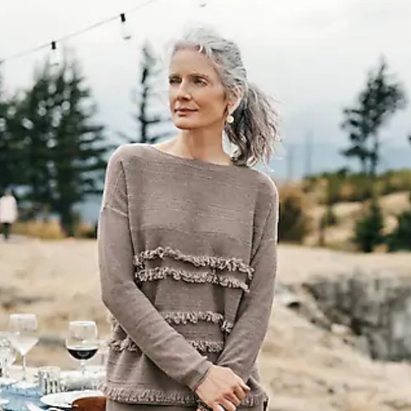 J. Jill Faye Fringed Sweater Brown Sz Extra Small - Picture 8 of 8